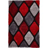 Noble House NH9247 Plush Geometric 3D Diamond Hand-Carved High-Density Acrylic Shaggy Grey/Red Rug