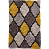 Noble House NH9247 Plush Geometric 3D Diamond Hand-Carved High-Density Acrylic Shaggy Grey/Yellow Rug