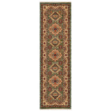 Nomad 532 L Traditional Persian Medallion Border Wool Green/Multicolour Low Flat-Pile Runner