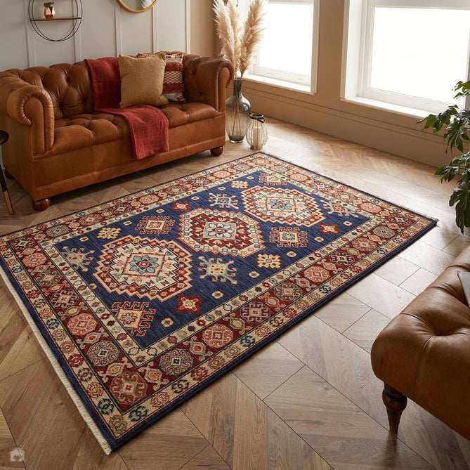 Nomad 751 B Traditional Persian Medallion Border Wool Navy Blue/Red/Multicolour Low Flat-Pile Rug-Oriental Weavers-Rug Love - The Most Loved Rug Store