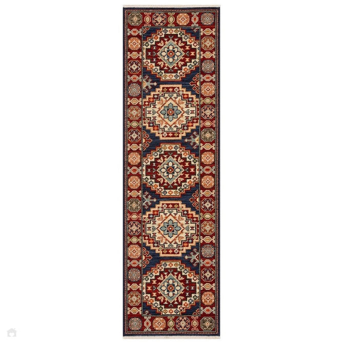 Nomad 751 B Traditional Persian Medallion Border Wool Navy Blue/Red/Multicolour Low Flat-Pile Runner-Oriental Weavers-Rug Love - The Most Loved Rug Store