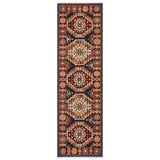 Nomad 751 B Traditional Persian Medallion Border Wool Navy Blue/Red/Multicolour Low Flat-Pile Runner