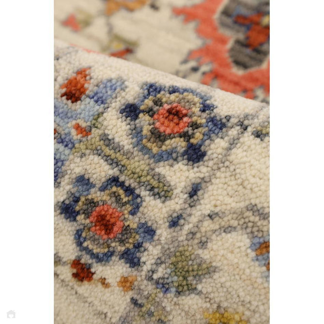 Nomad Floral Traditional Persian Floral Medallion Border Textured Low-Profile Wool Blend Loop Pile Ivory/Multicolour Rug-Melrose-Rug Love - The Most Loved Rug Store