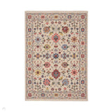 Nomad Floral Traditional Persian Floral Medallion Border Textured Low-Profile Wool Blend Loop Pile Ivory/Multicolour Rug
