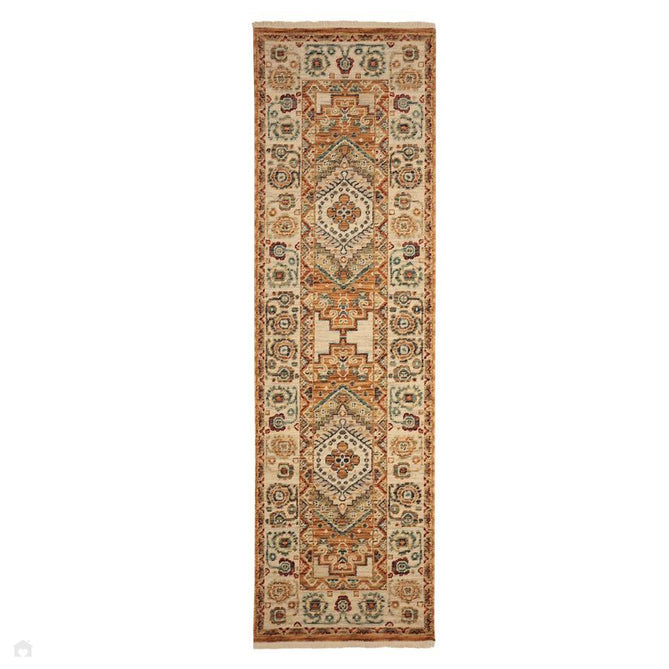 Nomad Traditional Persian Geometric Medallion Floral Border Textured Low-Profile Wool Blend Loop Pile Terracotta/Multicolour Rug-Melrose-Rug Love - The Most Loved Rug Store
