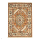 Nomad Traditional Persian Geometric Medallion Floral Border Textured Low-Profile Wool Blend Loop Pile Terracotta/Multicolour Rug