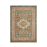 Nomad Vintage Traditional Persian Geometric Medallion Floral Border Low-Profile Wool Blend Loop Pile Green/Multicolour Rug