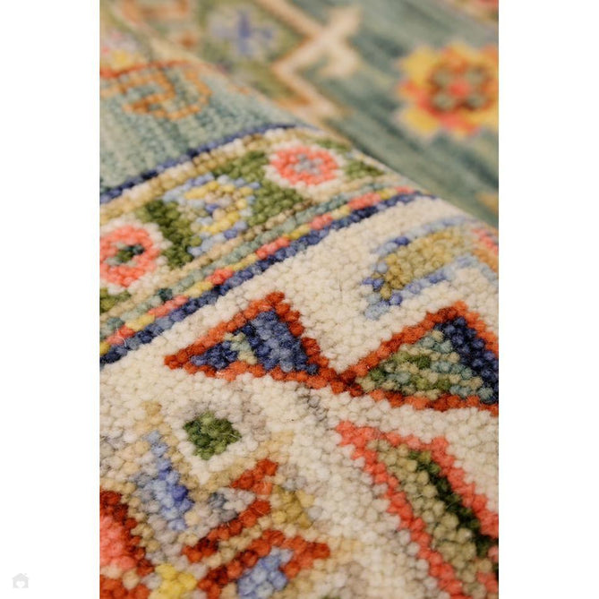 Nomad Vintage Traditional Persian Geometric Medallion Floral Border Low-Profile Wool Blend Loop Pile Green/Multicolour Runner-Melrose-Rug Love - The Most Loved Rug Store