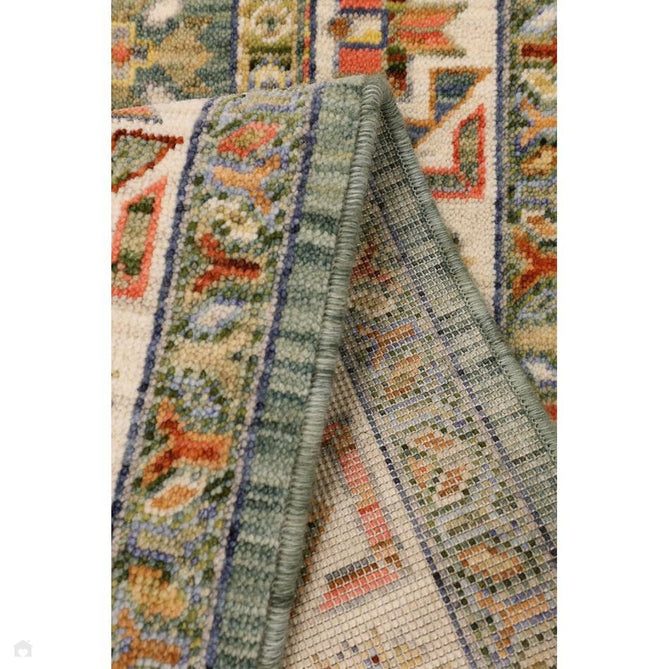 Nomad Vintage Traditional Persian Geometric Medallion Floral Border Low-Profile Wool Blend Loop Pile Green/Multicolour Runner-Melrose-Rug Love - The Most Loved Rug Store