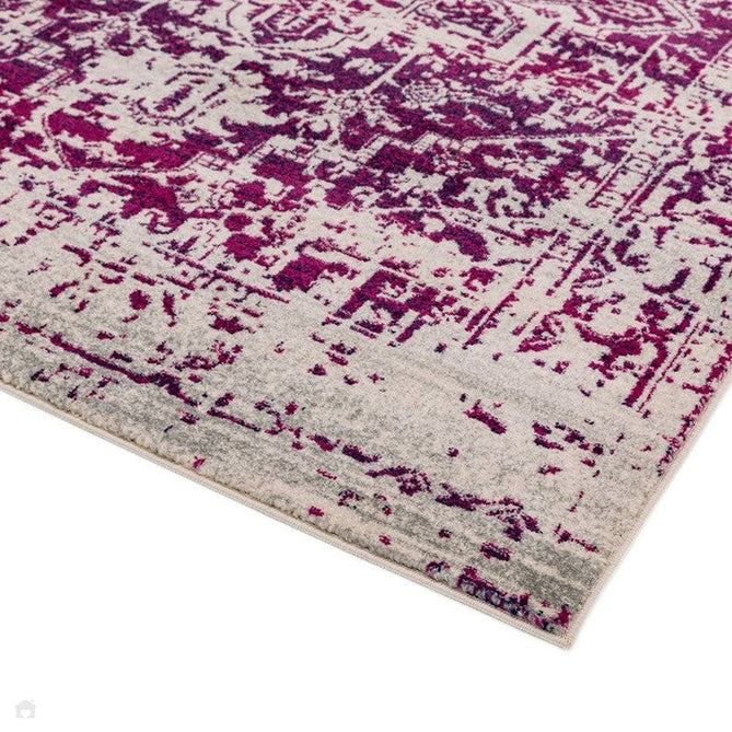 Nova NV08 Antique Traditional Medallion Border Durable Easy-Care Polypropylene Short Pile Fuchsia/Cream/Grey Rug-Asiatic Carpets-Rug Love - The Most Loved Rug Store