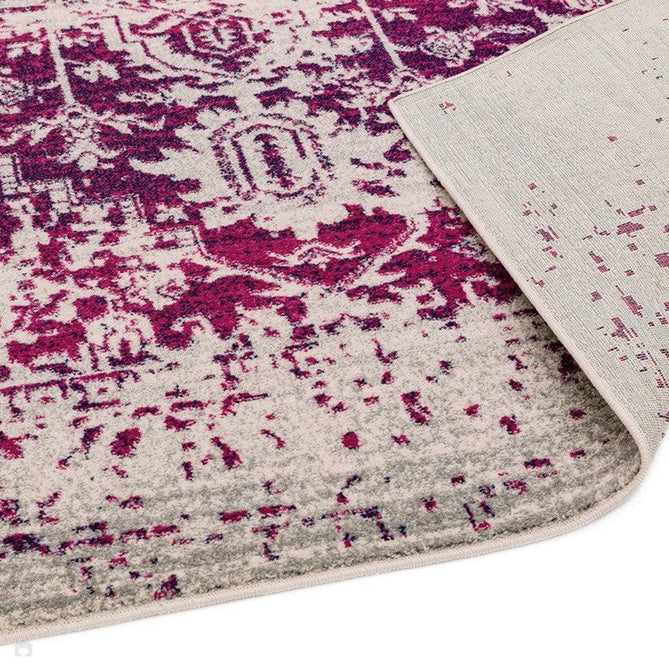 Nova NV08 Antique Traditional Medallion Border Durable Easy-Care Polypropylene Short Pile Fuchsia/Cream/Grey Rug-Asiatic Carpets-Rug Love - The Most Loved Rug Store