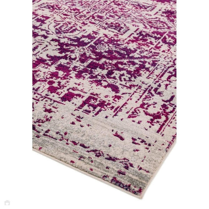 Nova NV08 Antique Traditional Medallion Border Durable Easy-Care Polypropylene Short Pile Fuchsia/Cream/Grey Rug-Asiatic Carpets-Rug Love - The Most Loved Rug Store