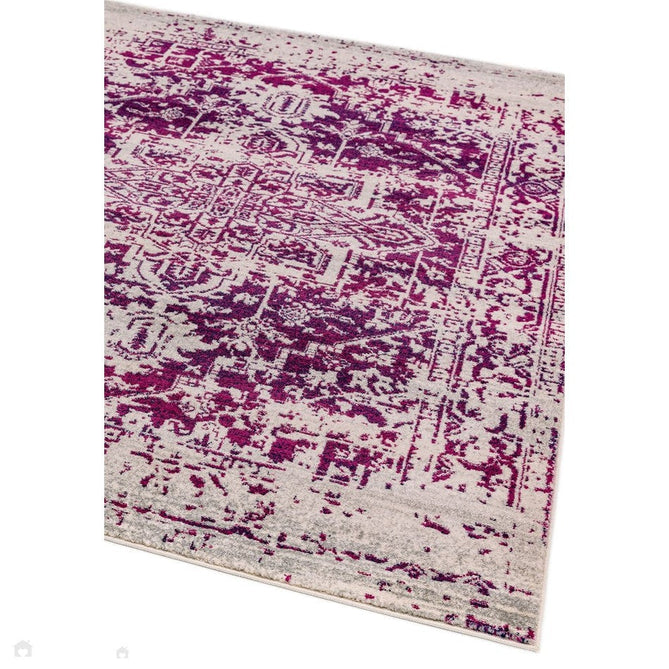 Nova NV08 Antique Traditional Medallion Border Durable Easy-Care Polypropylene Short Pile Fuchsia/Cream/Grey Rug-Asiatic Carpets-Rug Love - The Most Loved Rug Store