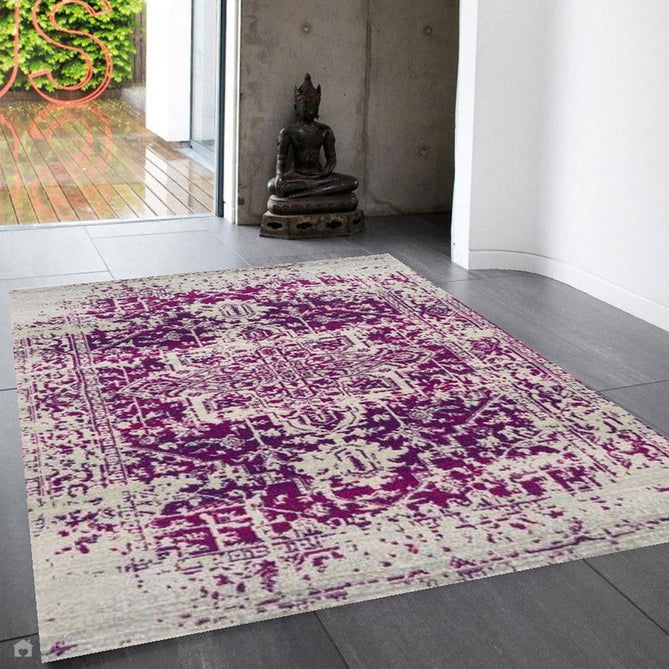 Nova NV08 Antique Traditional Medallion Border Durable Easy-Care Polypropylene Short Pile Fuchsia/Cream/Grey Rug-Asiatic Carpets-Rug Love - The Most Loved Rug Store