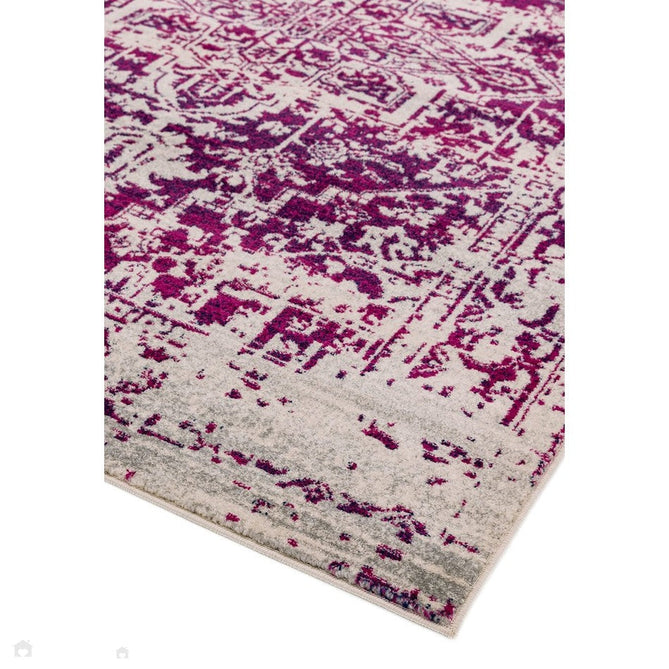 Nova NV08 Antique Traditional Medallion Border Durable Easy-Care Polypropylene Short Pile Fuchsia/Cream/Grey Rug-Asiatic Carpets-Rug Love - The Most Loved Rug Store