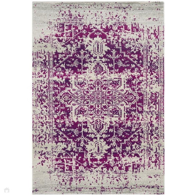 Nova NV08 Antique Traditional Medallion Border Durable Easy-Care Polypropylene Short Pile Fuchsia/Cream/Grey Rug-Asiatic Carpets-Rug Love - The Most Loved Rug Store