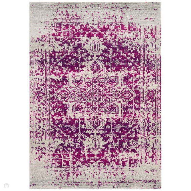 Nova NV08 Antique Traditional Medallion Border Durable Easy-Care Polypropylene Short Pile Fuchsia/Cream/Grey Rug-Asiatic Carpets-Rug Love - The Most Loved Rug Store