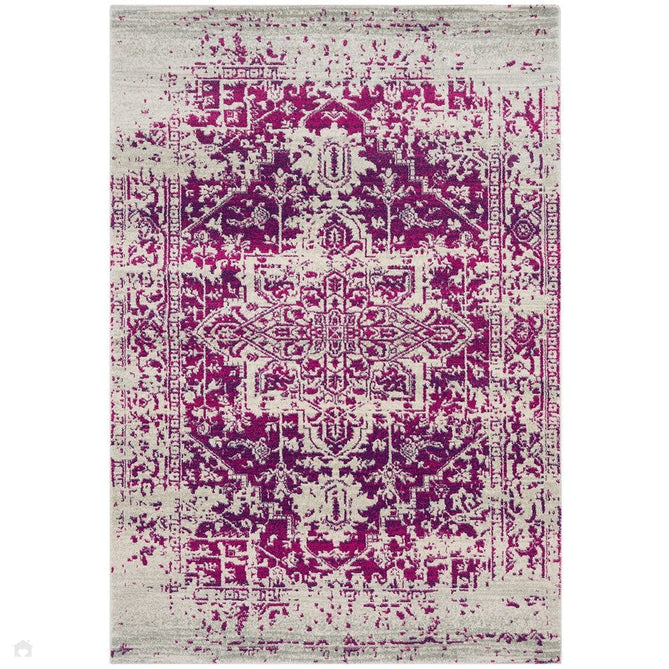 Nova NV08 Antique Traditional Medallion Border Durable Easy-Care Polypropylene Short Pile Fuchsia/Cream/Grey Rug-Asiatic Carpets-Rug Love - The Most Loved Rug Store