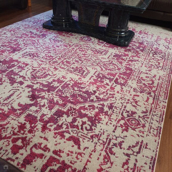 Nova NV08 Antique Traditional Medallion Border Durable Easy-Care Polypropylene Short Pile Fuchsia/Cream/Grey Rug-Asiatic Carpets-Rug Love - The Most Loved Rug Store