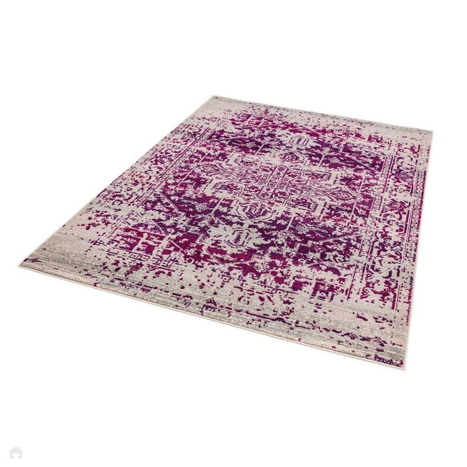 Nova NV08 Antique Traditional Medallion Border Durable Easy-Care Polypropylene Short Pile Fuchsia/Cream/Grey Rug-Asiatic Carpets-Rug Love - The Most Loved Rug Store