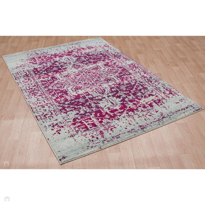 Nova NV08 Antique Traditional Medallion Border Durable Easy-Care Polypropylene Short Pile Fuchsia/Cream/Grey Rug-Asiatic Carpets-Rug Love - The Most Loved Rug Store