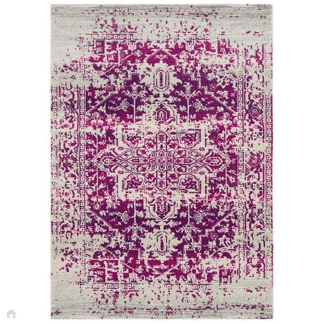 Nova NV08 Antique Traditional Medallion Border Durable Easy-Care Short Pile Fuchsia/Cream/Grey Rug 160 x 230 cm-Shop Returns-Rug Love - The Most Loved Rug Store
