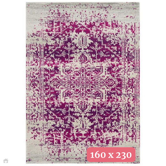 Nova NV08 Antique Traditional Medallion Border Durable Easy-Care Short Pile Fuchsia/Cream/Grey Rug 160 x 230 cm-Shop Returns-Rug Love - The Most Loved Rug Store