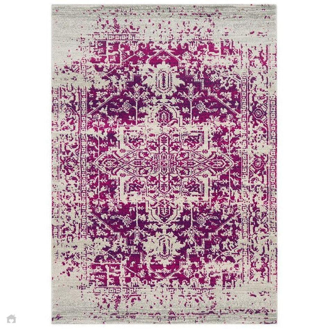 Nova NV08 Antique Traditional Medallion Border Durable Easy-Care Short Pile Fuchsia/Cream/Grey Rug 160 x 230 cm-Shop Returns-Rug Love - The Most Loved Rug Store