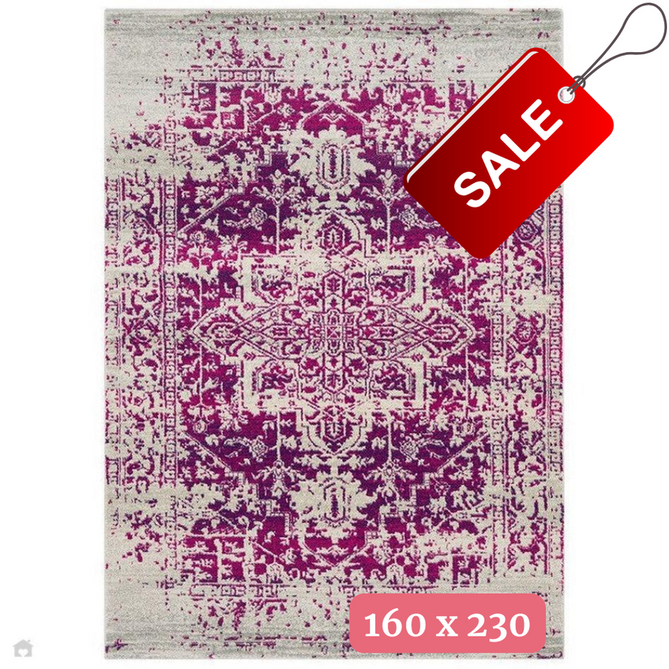 Nova NV08 Antique Traditional Medallion Border Durable Easy-Care Short Pile Fuchsia/Cream/Grey Rug 160 x 230 cm-Shop Returns-Rug Love - The Most Loved Rug Store