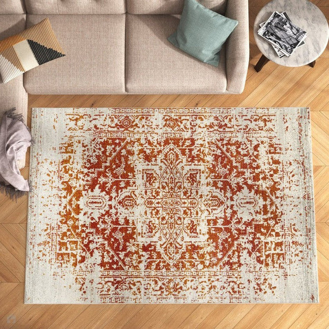 Nova NV09 Antique Traditional Medallion Border Durable Easy-Care Polypropylene Short Pile Orange/Cream/Grey Rug-Asiatic Carpets-Rug Love - The Most Loved Rug Store