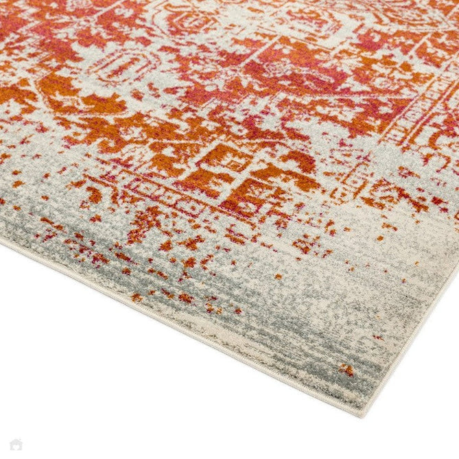 Nova NV09 Antique Traditional Medallion Border Durable Easy-Care Polypropylene Short Pile Orange/Cream/Grey Rug-Asiatic Carpets-Rug Love - The Most Loved Rug Store