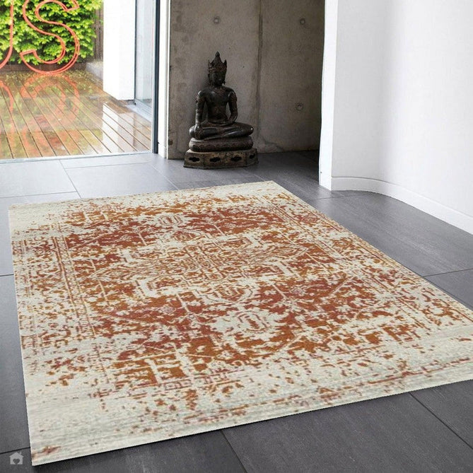 Nova NV09 Antique Traditional Medallion Border Durable Easy-Care Polypropylene Short Pile Orange/Cream/Grey Rug-Asiatic Carpets-Rug Love - The Most Loved Rug Store