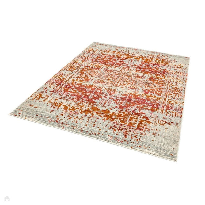 Nova NV09 Antique Traditional Medallion Border Durable Easy-Care Polypropylene Short Pile Orange/Cream/Grey Rug-Asiatic Carpets-Rug Love - The Most Loved Rug Store