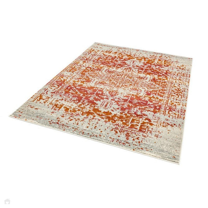 Nova NV09 Antique Traditional Medallion Border Durable Easy-Care Polypropylene Short Pile Orange/Cream/Grey Rug-Asiatic Carpets-Rug Love - The Most Loved Rug Store