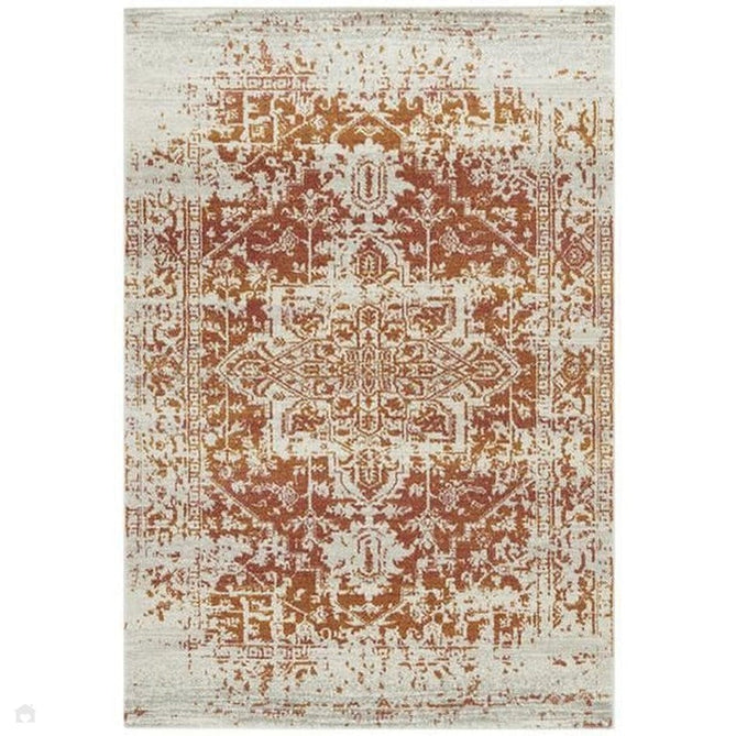Nova NV09 Antique Traditional Medallion Border Durable Easy-Care Polypropylene Short Pile Orange/Cream/Grey Rug-Asiatic Carpets-Rug Love - The Most Loved Rug Store