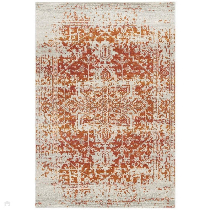 Nova NV09 Antique Traditional Medallion Border Durable Easy-Care Polypropylene Short Pile Orange/Cream/Grey Rug-Asiatic Carpets-Rug Love - The Most Loved Rug Store