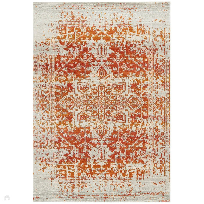 Nova NV09 Antique Traditional Medallion Border Durable Easy-Care Polypropylene Short Pile Orange/Cream/Grey Rug-Asiatic Carpets-Rug Love - The Most Loved Rug Store