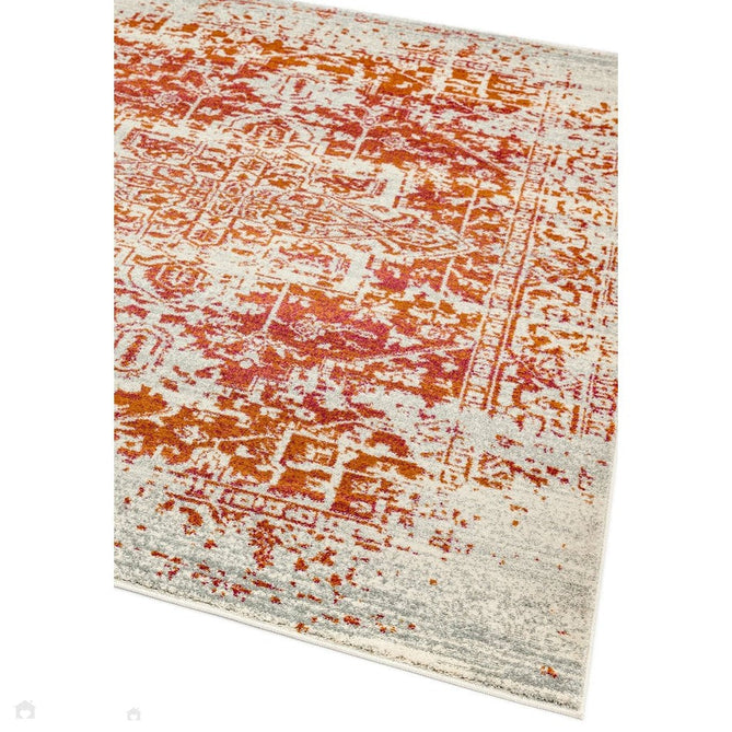 Nova NV09 Antique Traditional Medallion Border Durable Easy-Care Polypropylene Short Pile Orange/Cream/Grey Rug-Asiatic Carpets-Rug Love - The Most Loved Rug Store