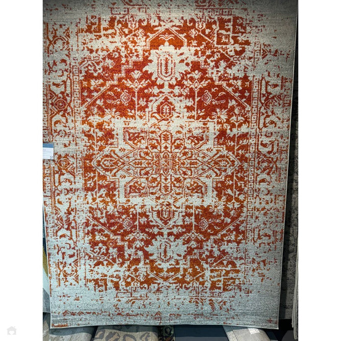 Nova NV09 Antique Traditional Medallion Border Durable Easy-Care Polypropylene Short Pile Orange/Cream/Grey Rug-Asiatic Carpets-Rug Love - The Most Loved Rug Store