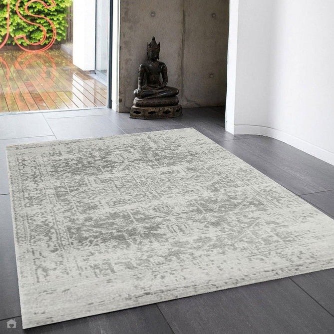 Nova NV10 Antique Traditional Medallion Border Durable Easy-Care Polypropylene Short Pile Grey/Cream Rug-Asiatic Carpets-Rug Love - The Most Loved Rug Store