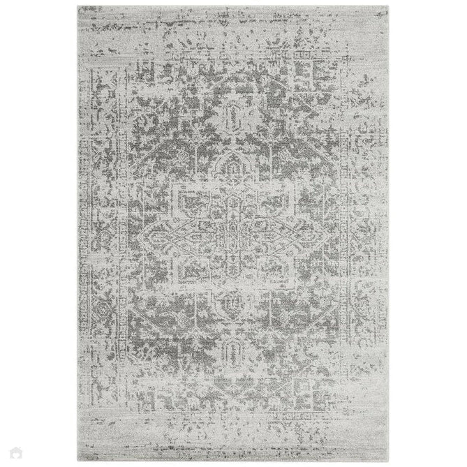Nova NV10 Antique Traditional Medallion Border Durable Easy-Care Polypropylene Short Pile Grey/Cream Rug-Asiatic Carpets-Rug Love - The Most Loved Rug Store