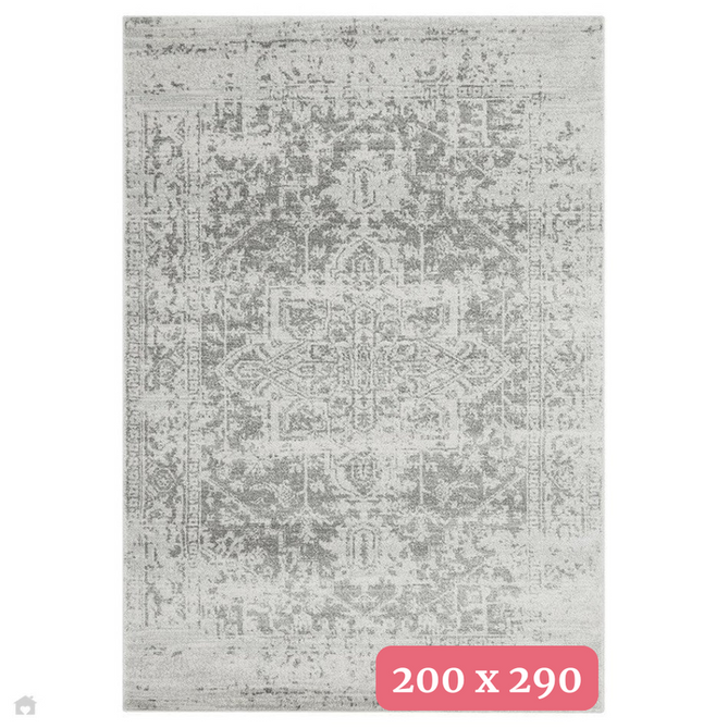 Nova NV10 Antique Traditional Medallion Border Durable Easy-Care Short Pile Grey/Cream Rug 200 x 290 cm-Shop Returns-Rug Love - The Most Loved Rug Store