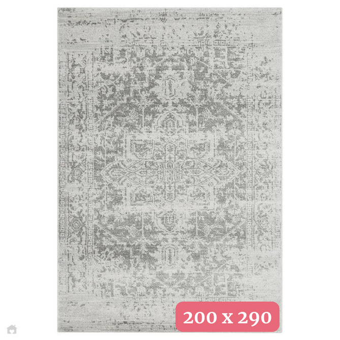 Nova NV10 Antique Traditional Medallion Border Durable Easy-Care Short Pile Grey/Cream Rug 200 x 290 cm-Shop Returns-Rug Love - The Most Loved Rug Store
