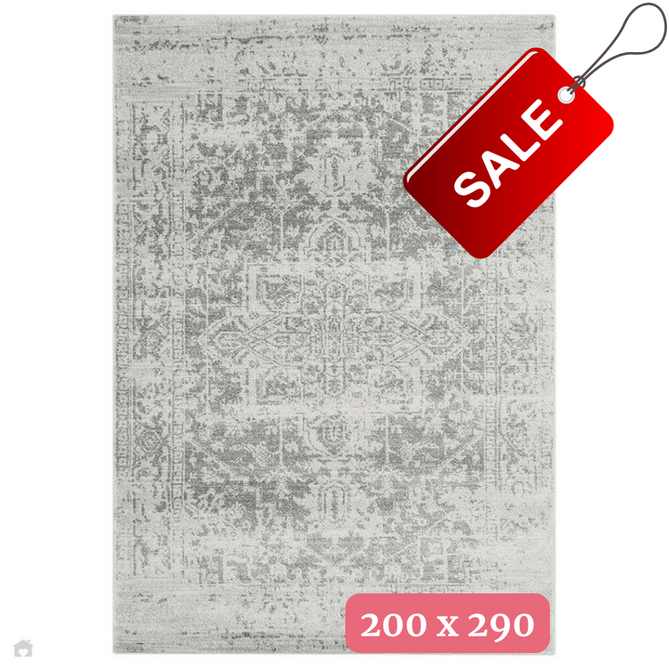 Nova NV10 Antique Traditional Medallion Border Durable Easy-Care Short Pile Grey/Cream Rug 200 x 290 cm-Shop Returns-Rug Love - The Most Loved Rug Store