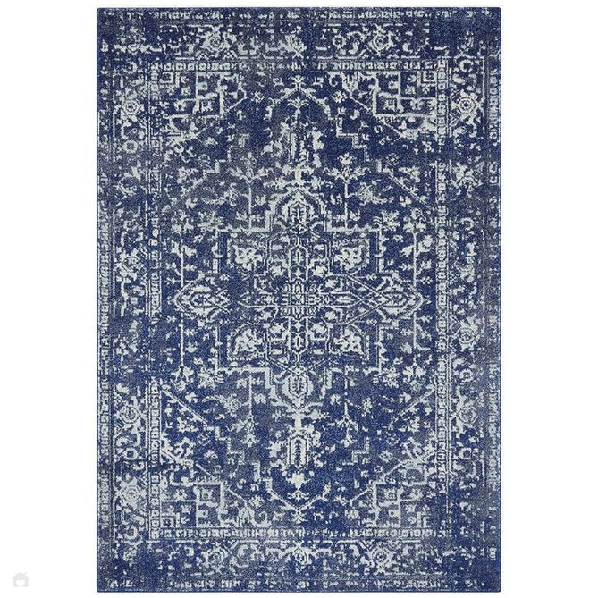 Nova NV11 Antique Traditional Medallion Border Durable Easy-Care Polypropylene Short Pile Navy/Cream/Grey Rug-Asiatic Carpets-Rug Love - The Most Loved Rug Store