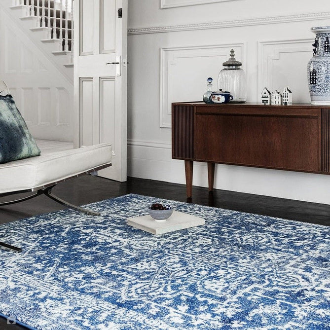 Nova NV11 Antique Traditional Medallion Border Durable Easy-Care Polypropylene Short Pile Navy/Cream/Grey Rug-Asiatic Carpets-Rug Love - The Most Loved Rug Store