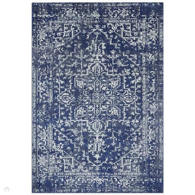 Nova NV11 Antique Traditional Medallion Border Durable Easy-Care Polypropylene Short Pile Navy/Cream/Grey Rug-Asiatic Carpets-Rug Love - The Most Loved Rug Store