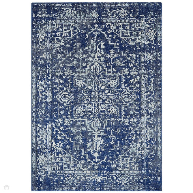 Nova NV11 Antique Traditional Medallion Border Durable Easy-Care Polypropylene Short Pile Navy/Cream/Grey Rug-Asiatic Carpets-Rug Love - The Most Loved Rug Store