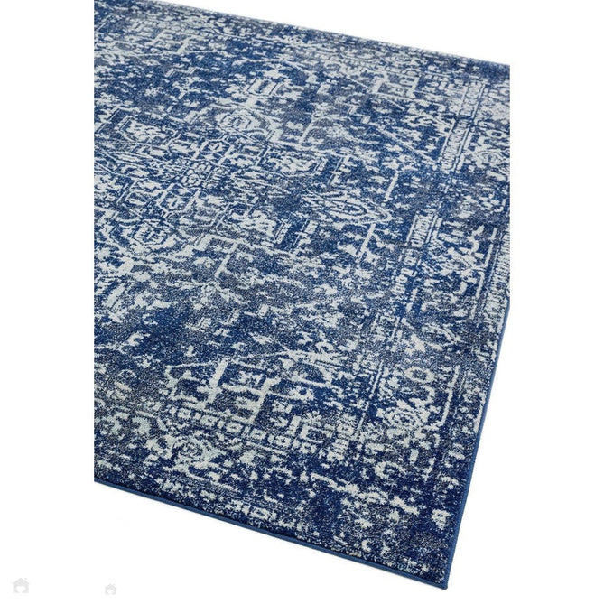 Nova NV11 Antique Traditional Medallion Border Durable Easy-Care Polypropylene Short Pile Navy/Cream/Grey Rug-Asiatic Carpets-Rug Love - The Most Loved Rug Store