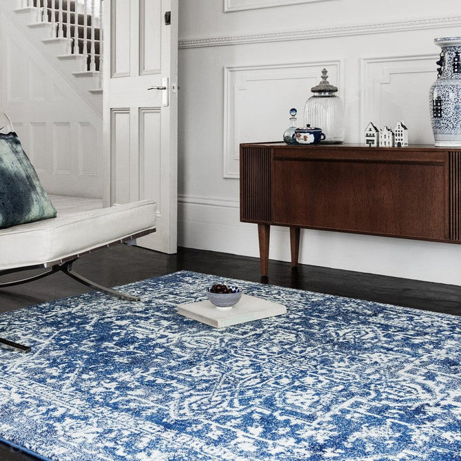 Nova NV11 Antique Traditional Medallion Border Durable Easy-Care Polypropylene Short Pile Navy/Cream/Grey Rug-Asiatic Carpets-Rug Love - The Most Loved Rug Store